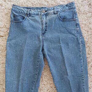 Simon Chang Women’s Shorts Denim Blue Graphics Mid-Rise